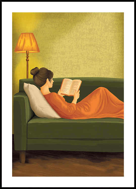 Minimalist Green Portrait Woman Reading | Earth Tones | Vintage European | Bedroom Wall Decor | Female Abstract Print | Book Lover | Emerald - Posterbox