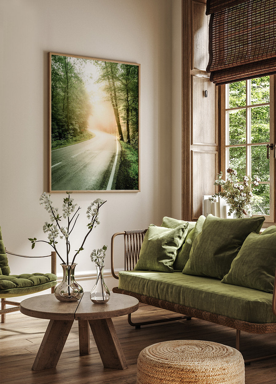 Fog Sunbeam Forest Poster - Posterbox.no