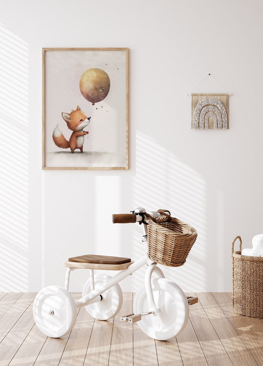 Fox Holding Balloon Nursery Poster - Posterbox.no