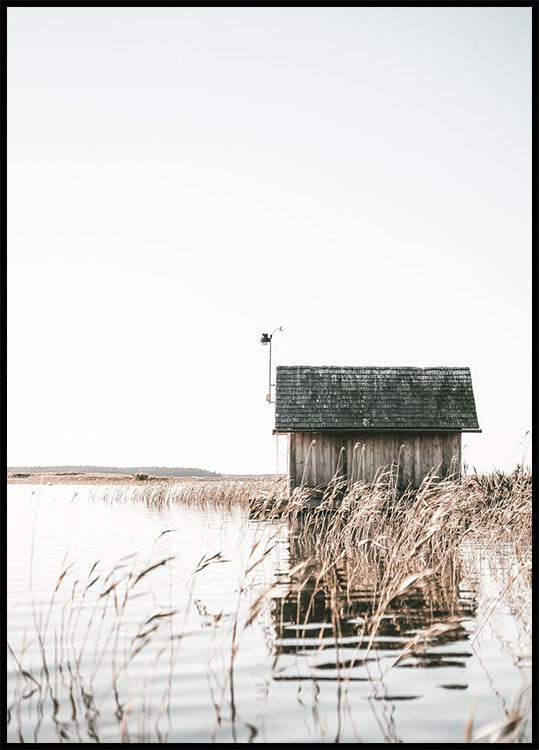 Wooden Cabin by Lake Poster - Posterbox.no