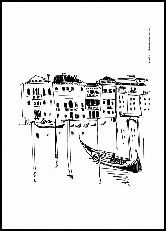 Venice Grand Canal With Gondola, Italy Travel Art Print (NEW) - Posterbox