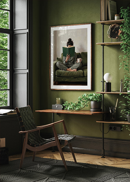 Emerald Green Woman Reading Poster - Posterbox