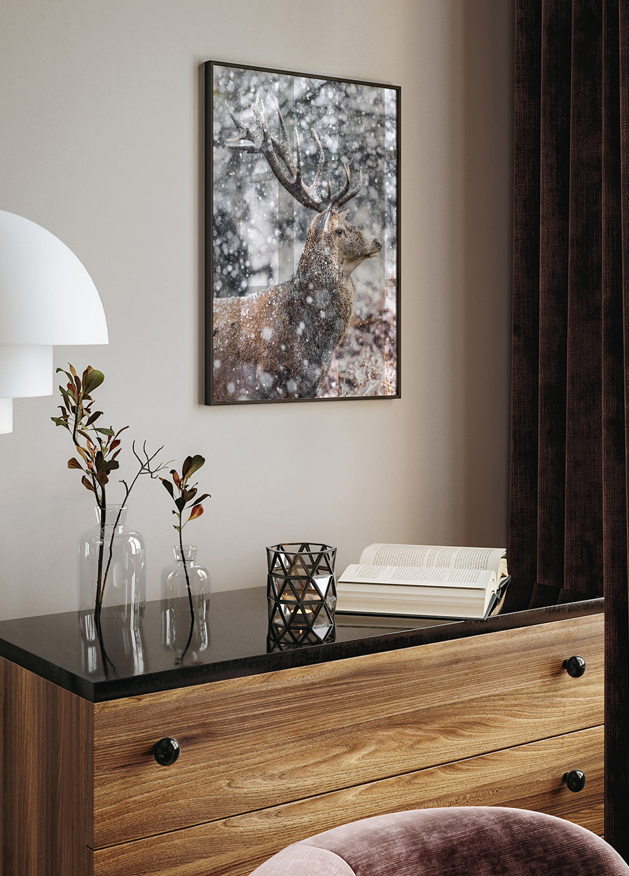 Red Stag During Snowfall Poster - Posterbox.dk