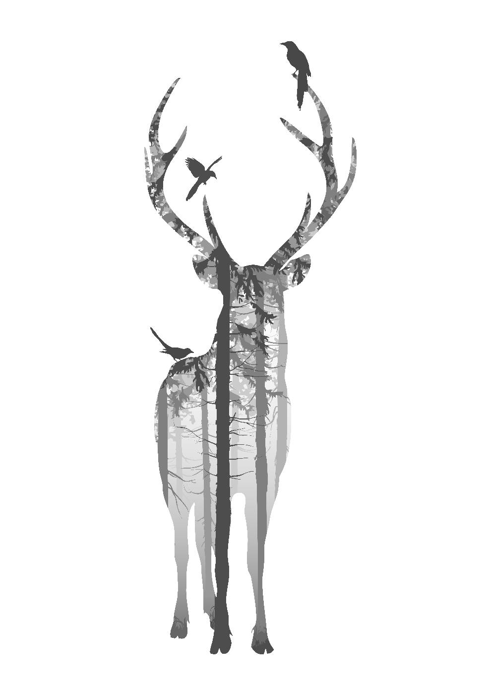 Deer And Birds Poster - Posterbox.dk