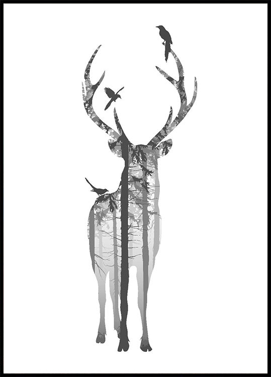 Deer And Birds Poster - Posterbox.dk