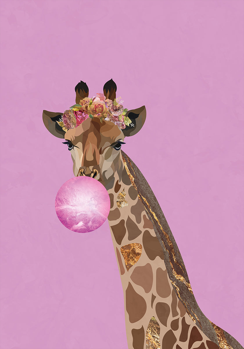 Giraffe pink bubblegum Poster
