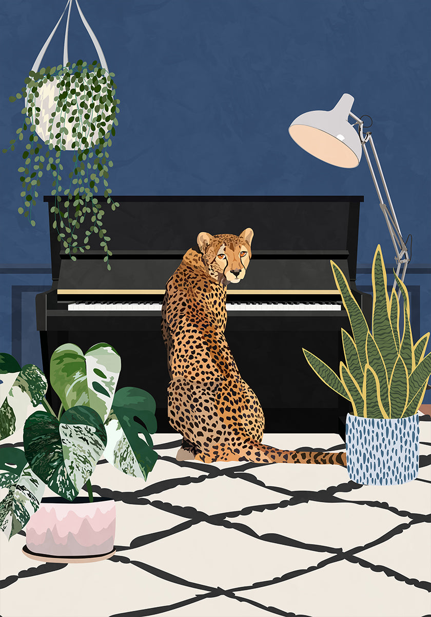 Cheetah playing piano Poster