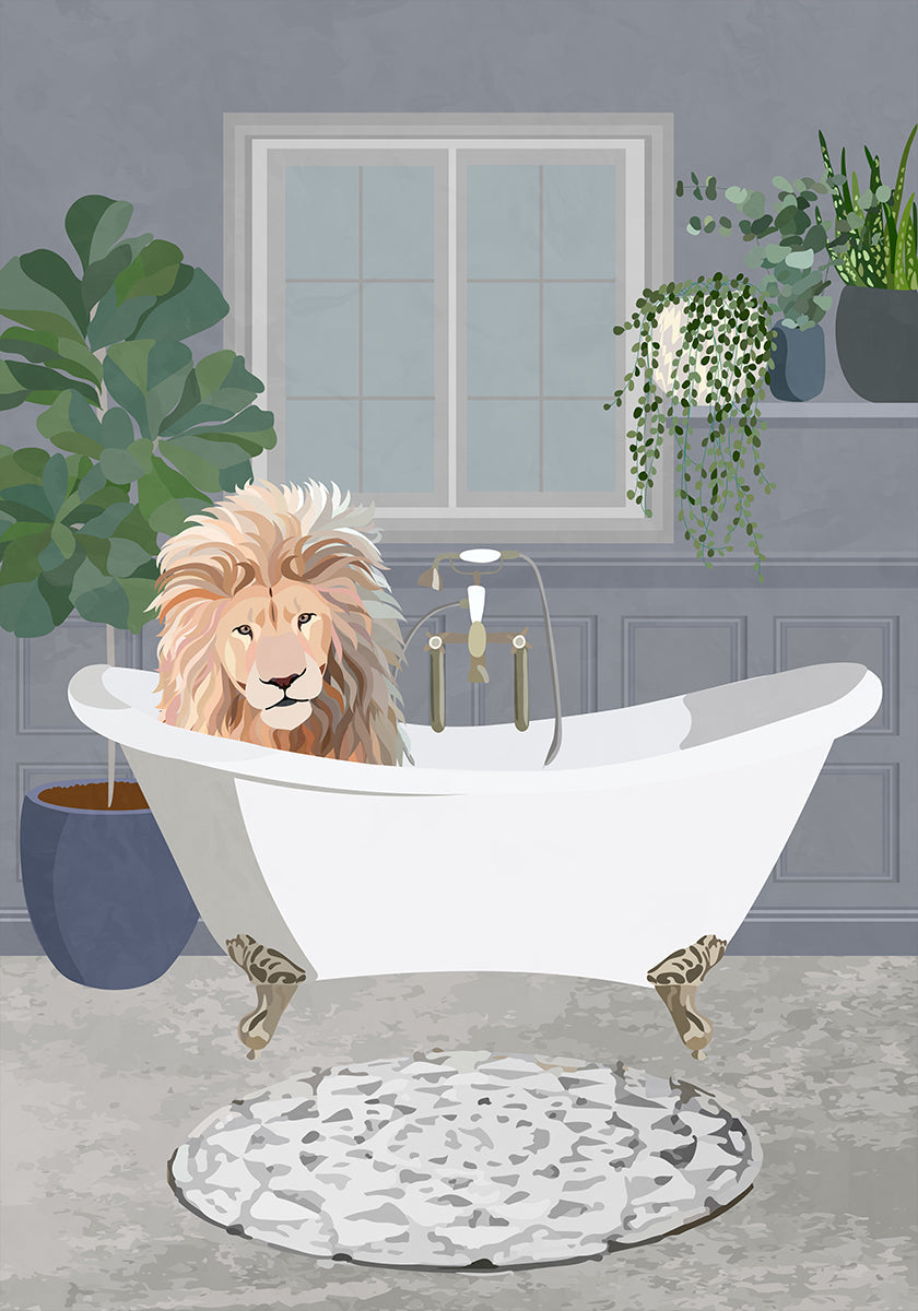 Lion takes a bath Poster