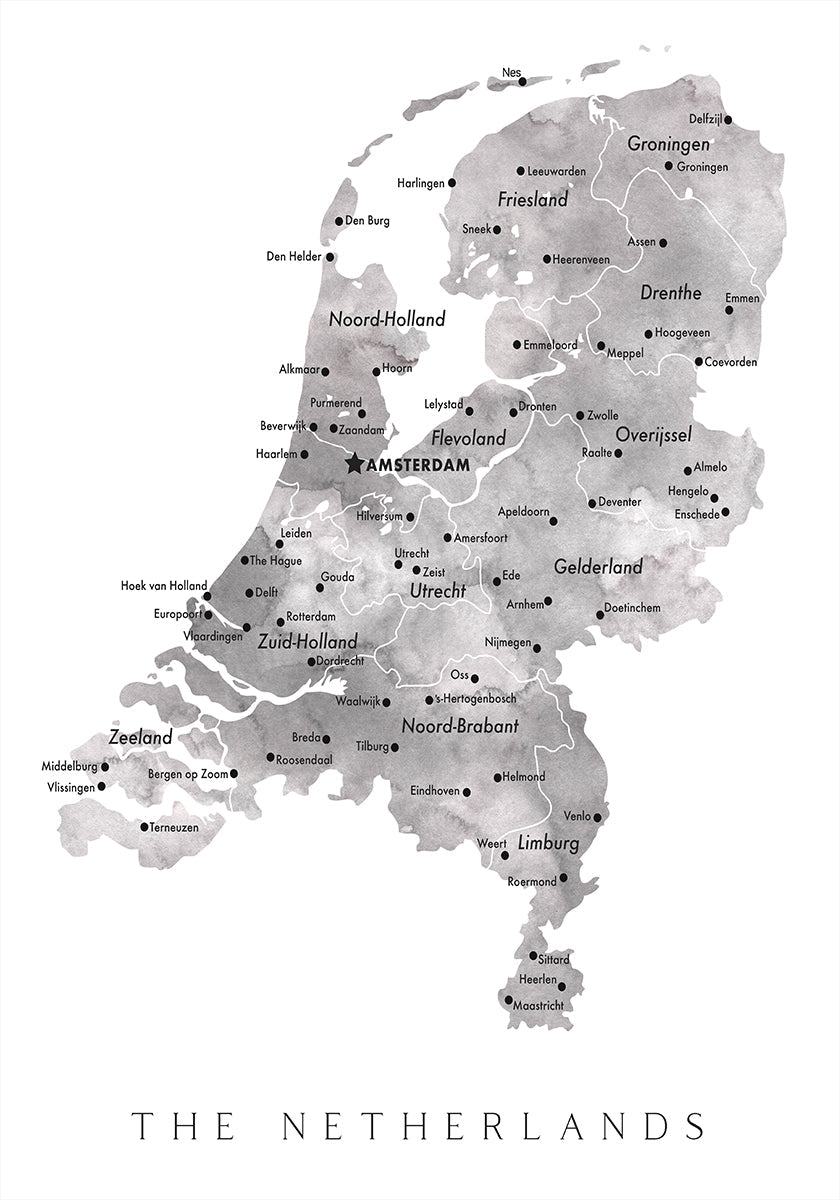Gray map of the Netherlands Poster