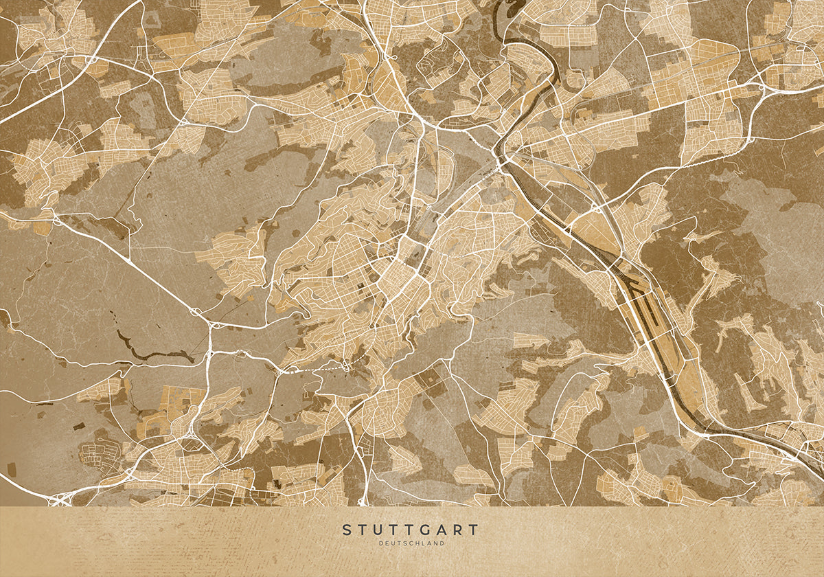 Sepia vintage map of Stuttgart downtown Germany Poster