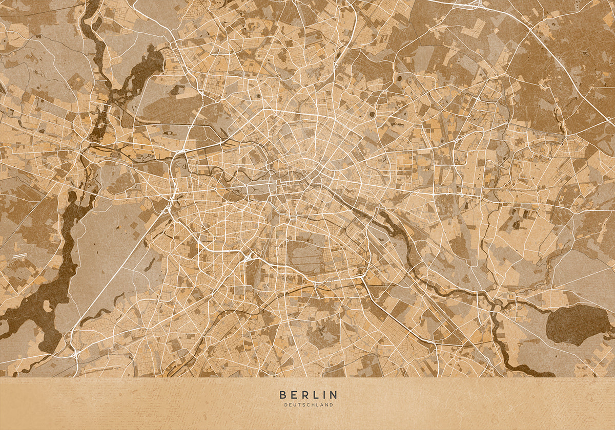 Sepia vintage map of Berlin in Germany Poster