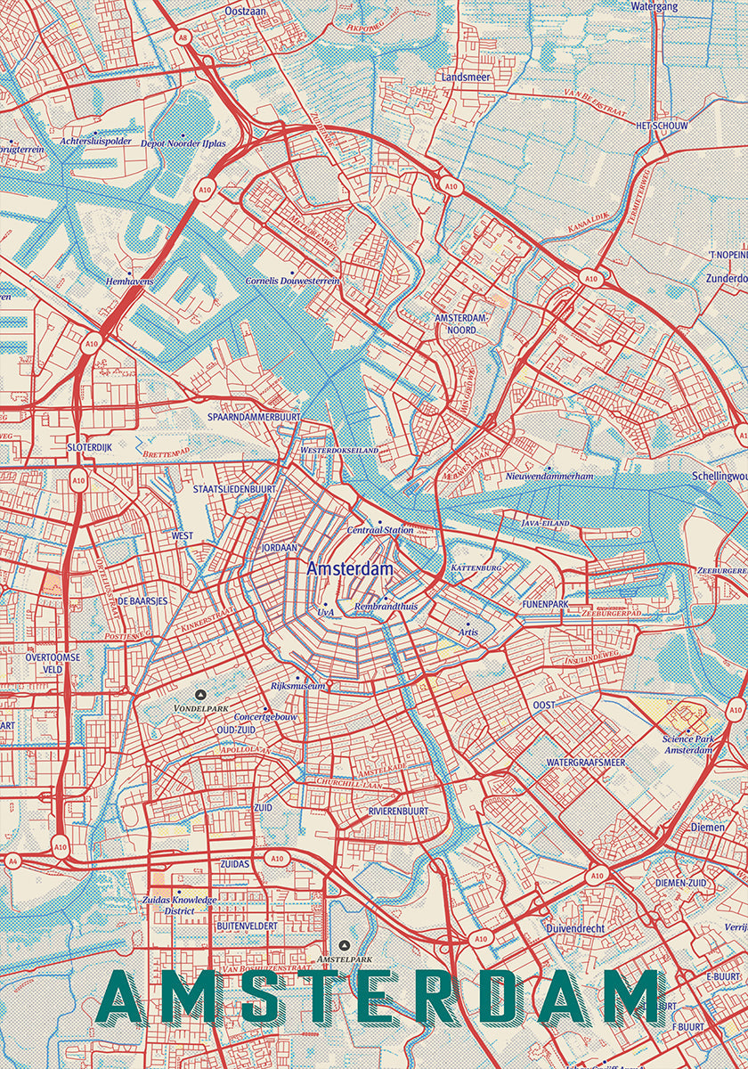 Retro Map Amsterdam Poster