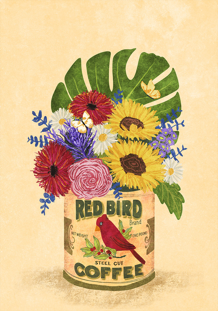 Flowers In A Vintage Coffee Can Poster