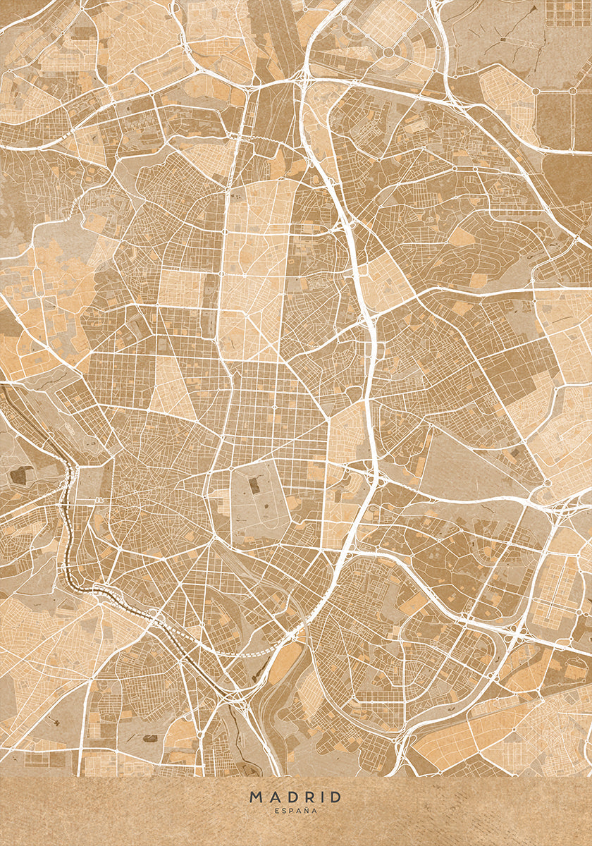 Map of Madrid (Spain) in sepia vintage style Poster