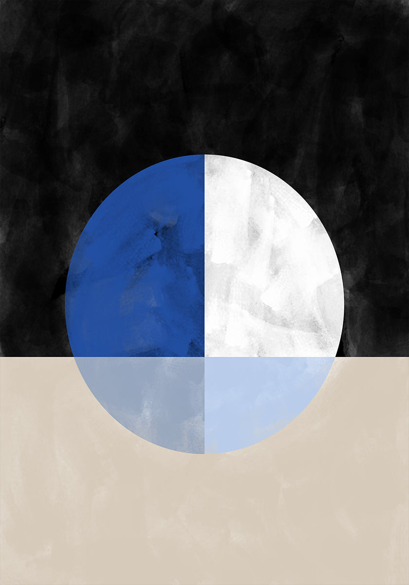 Isected Circle with Blue and White Quadrants Poster