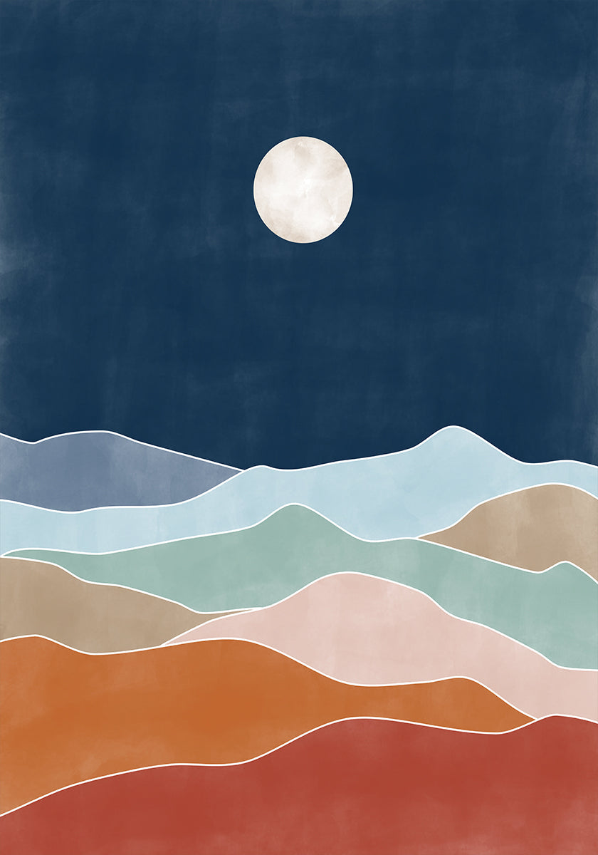 Moonlit Hill Scape Poster