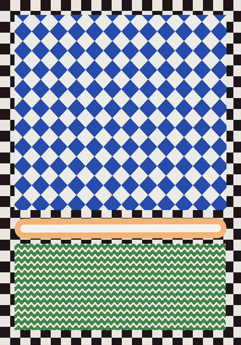 Geometric Pattern With Blue And White Diamonds Poster