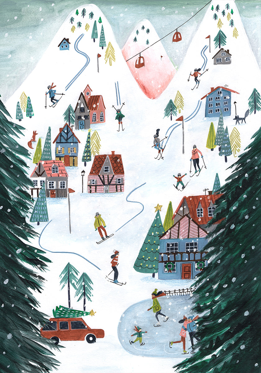 Nordic Skiing in the mountains at Christmas Poster
