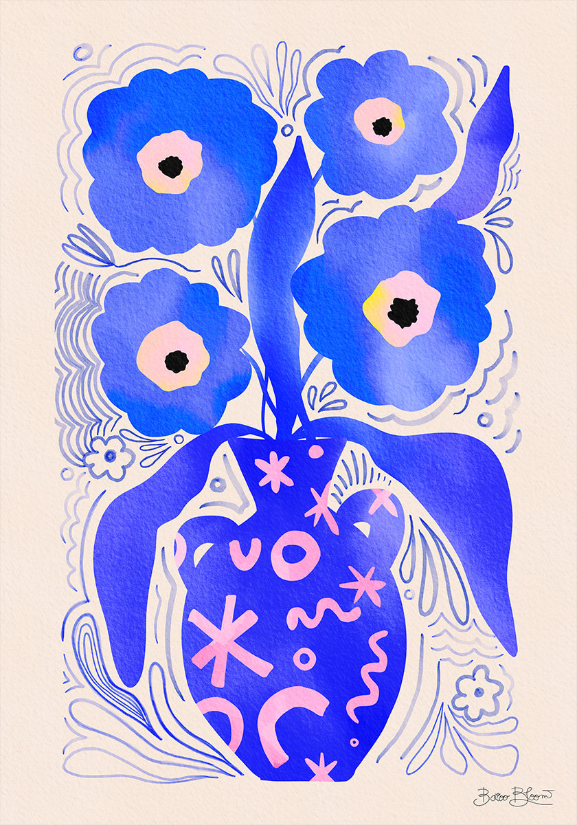 Blue Flowers Matisse Homage Poster