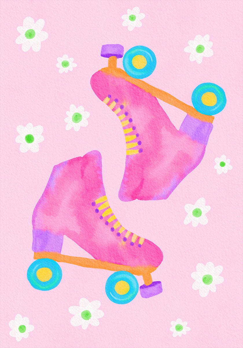 Roller Skates Pink Poster