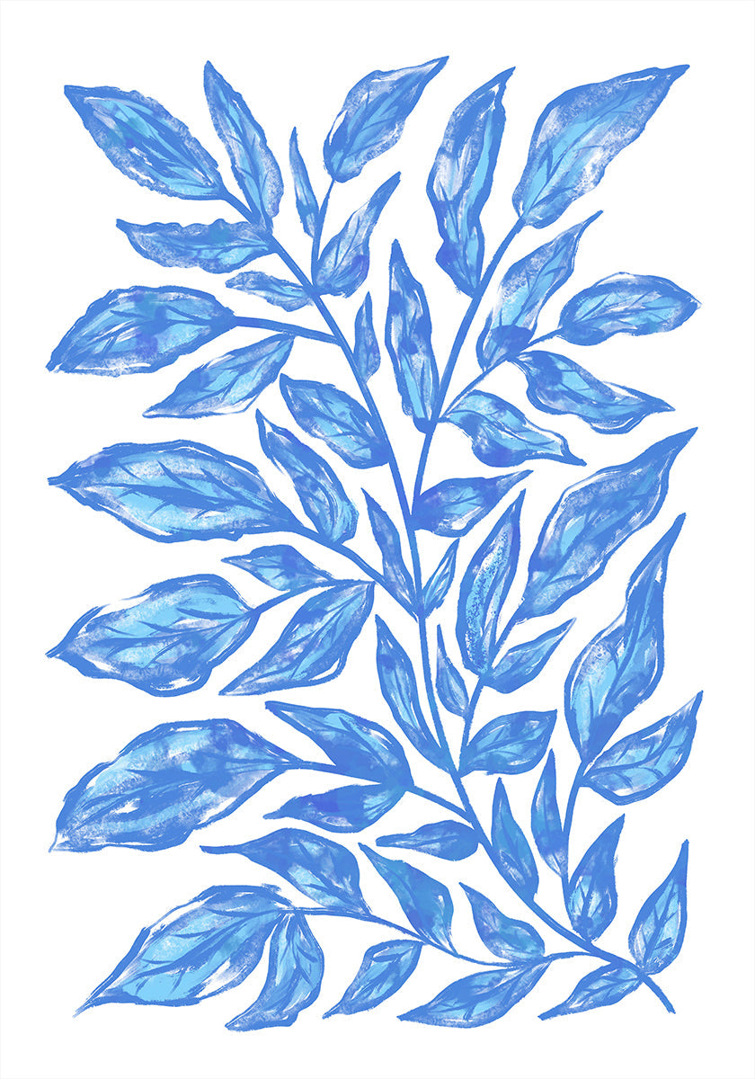 Botanical Illustration Of Blue Leaves Poster