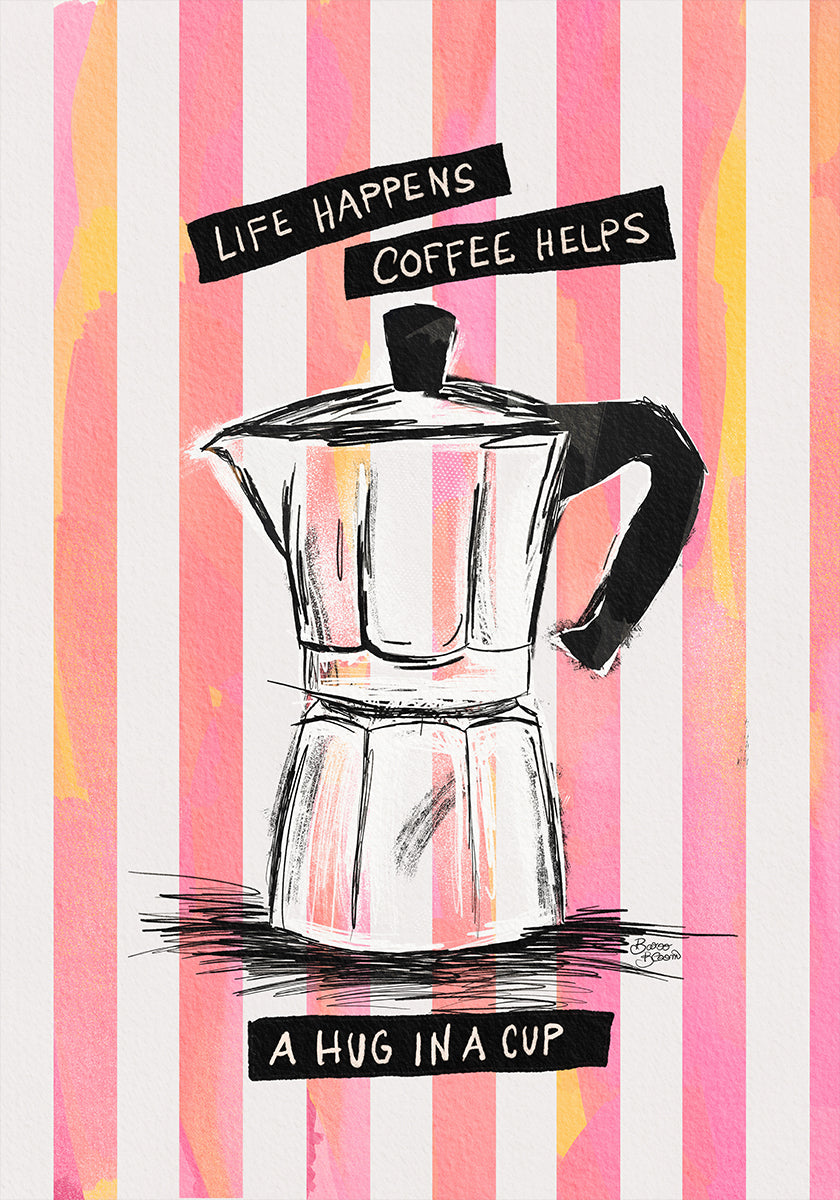Mocca Coffee on Stripes - Hug in a Cup Poster