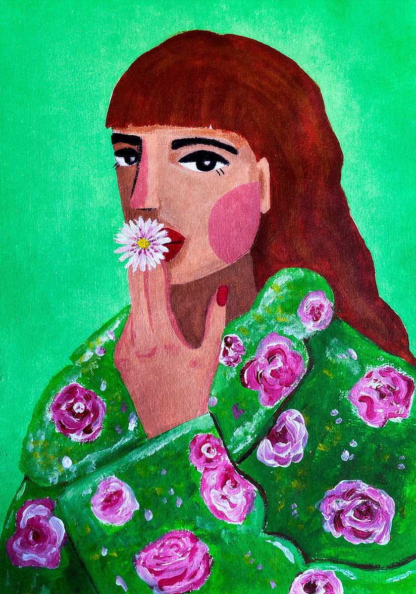 Woman Smoking a Flower Poster