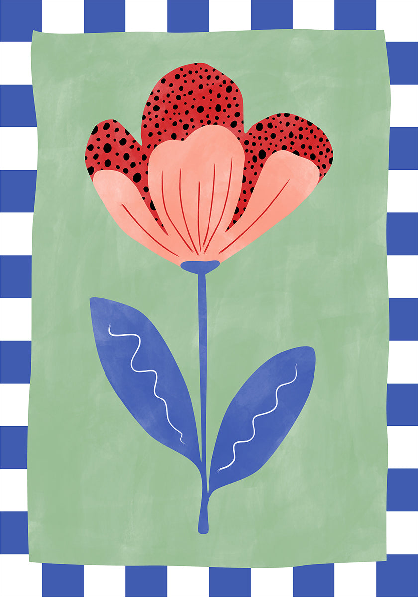 Stylized Flower With Red Petals And Black Dots Poster