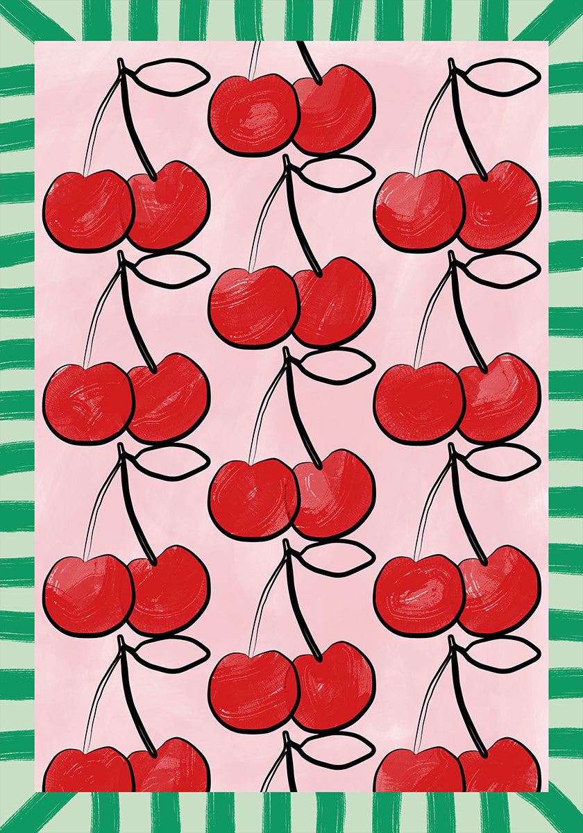 Red Cherries on a Pink Poster