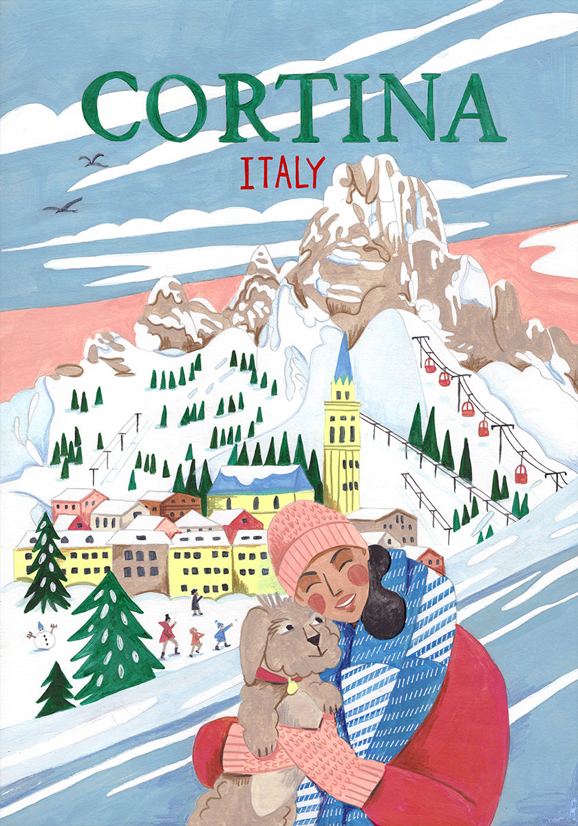 Travel Poster Woman in Cortina, Italy Poster