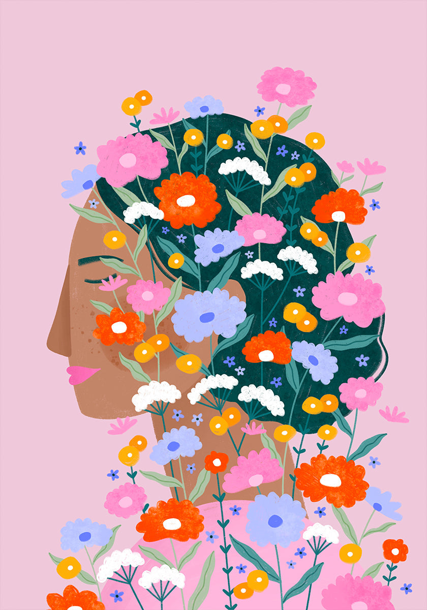 Colorful Flower Lady Poster