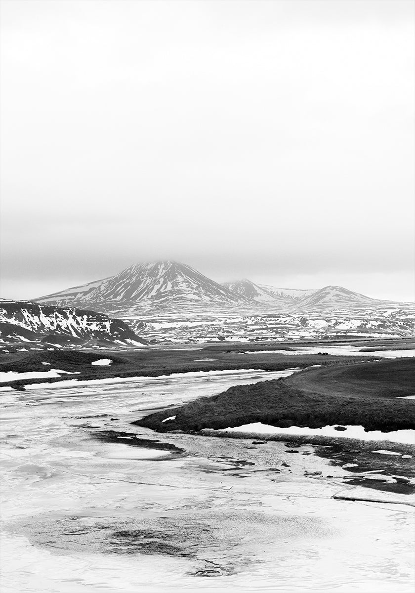 Frozen River Iceland b&w Poster