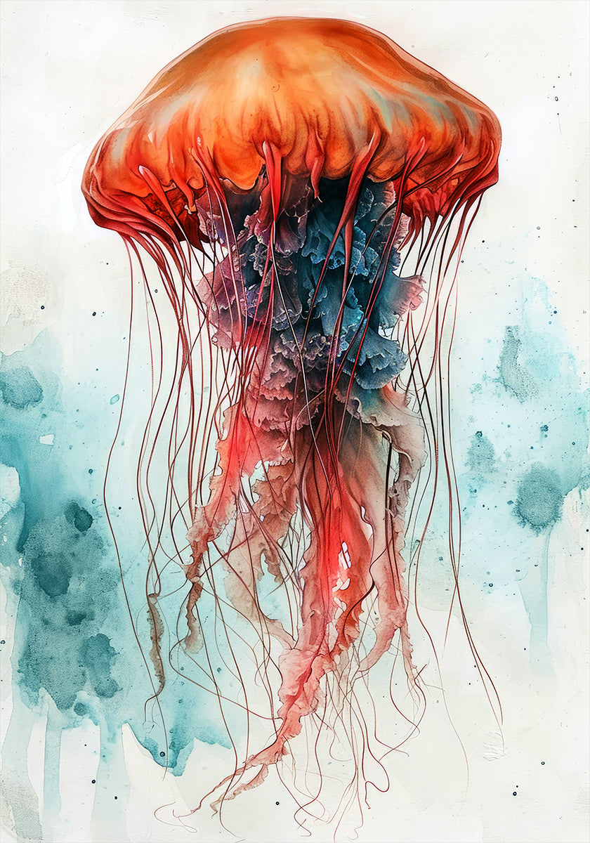 Animal Watercolor Art Medusa Sea Life Poster