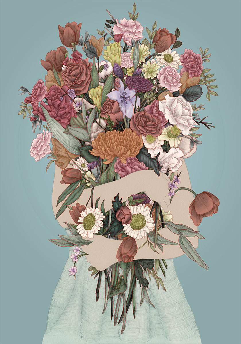 Gathering a Garden Teal Large Poster