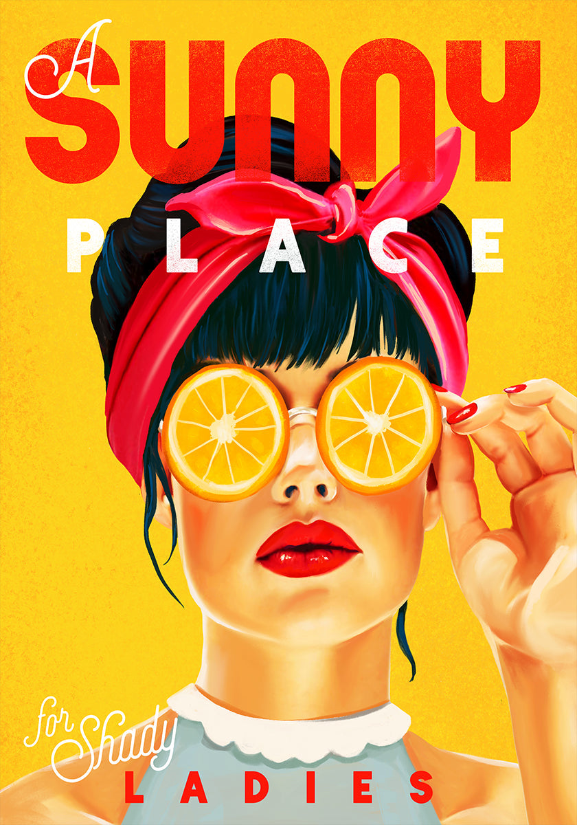 A Sunny Place For Shady Ladies Orange Pinup Art Plakat - Posterbox