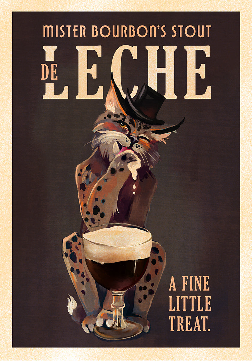 Bourbon De Leche Guinness Style Cat Art Poster