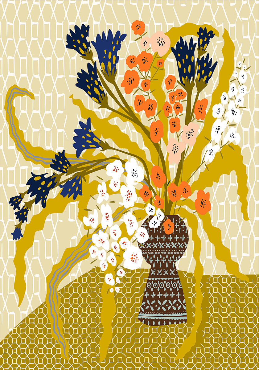 Floral Contemporary Still Life Mustard Yellow Poster
