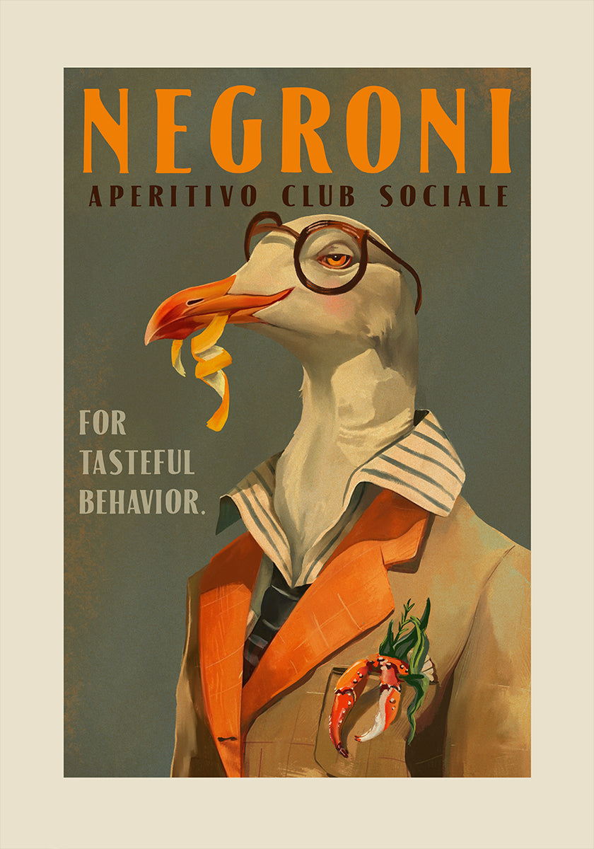 Vintage Art Deco Negroni Of A Fancy Seagull Poster