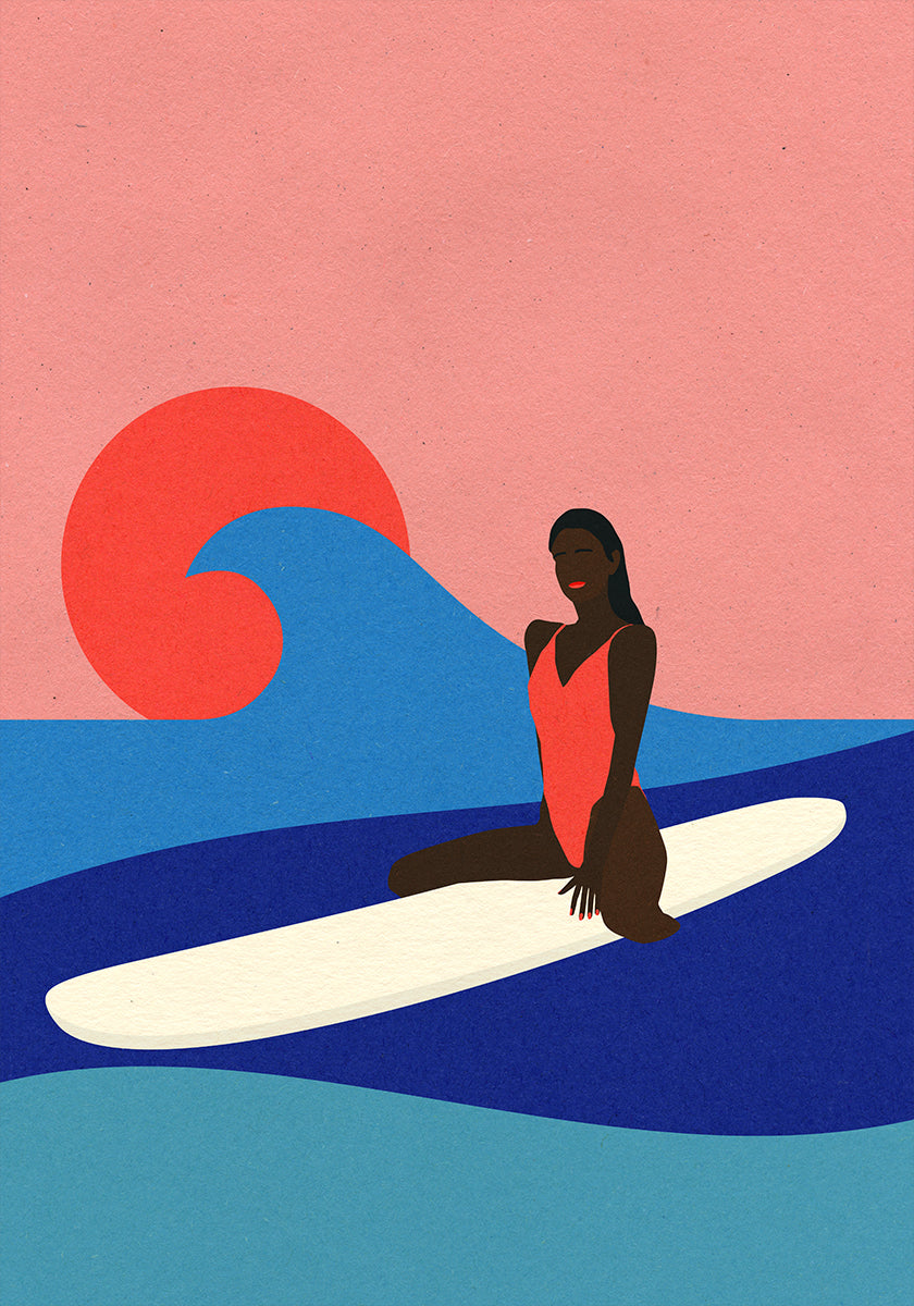 Girl On a Surfboard Poster