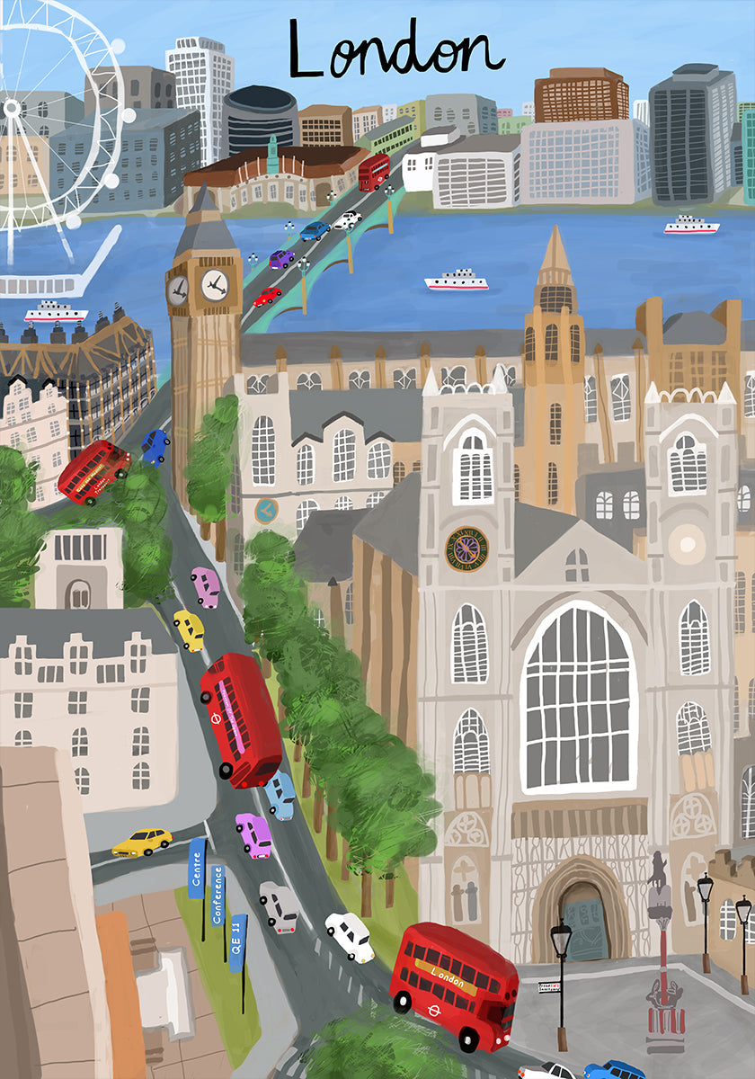 London City with View of the Thames River and Big Ben by Artist Carla Daly Poster
