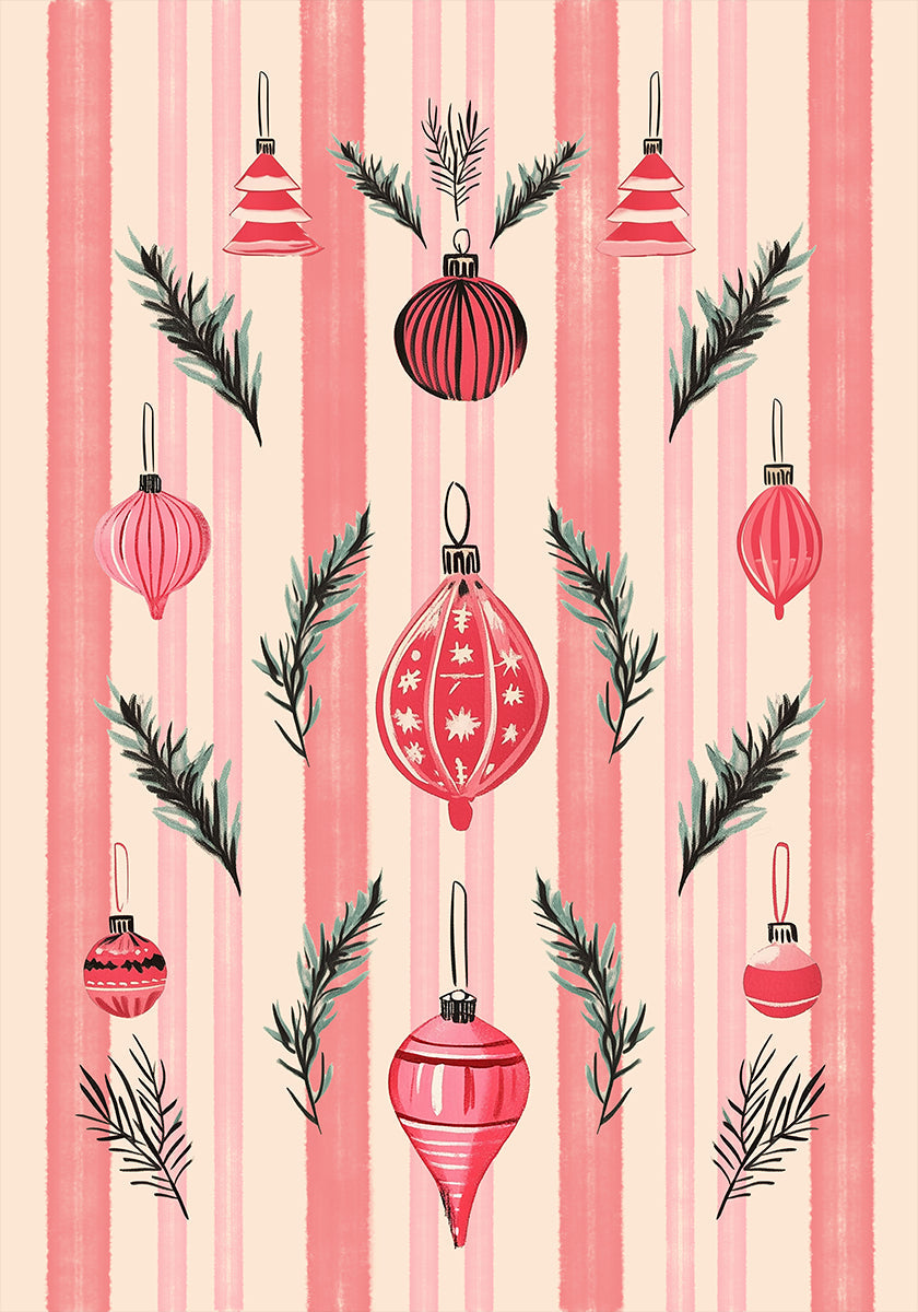 Pink Christmas Baubles Poster
