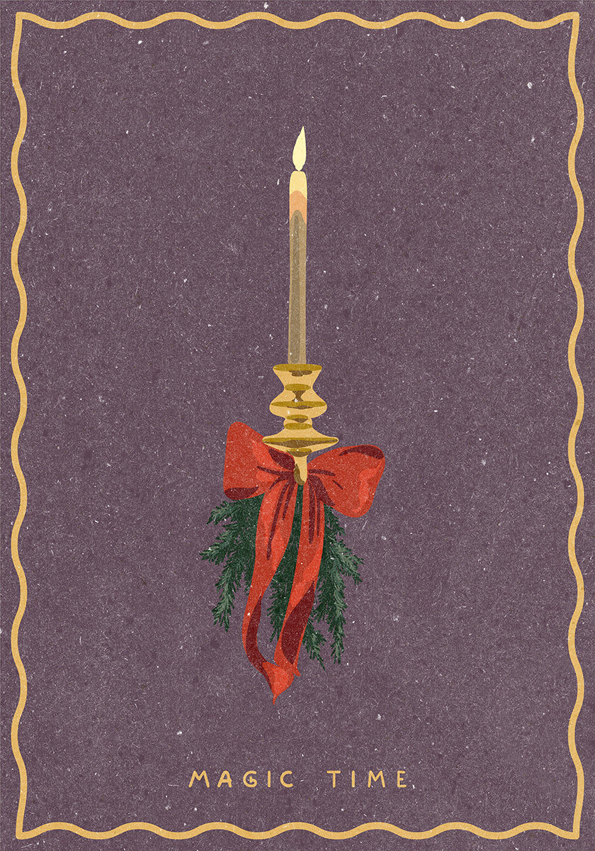 Candle with bow and spruce sprigs Poster