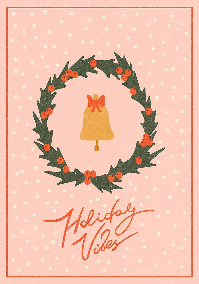 Christmas wreath with bell and bow Poster