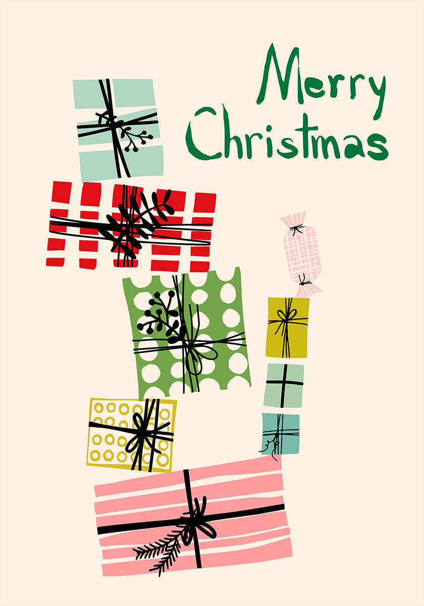 Wobbly pile of Christmas presents Poster