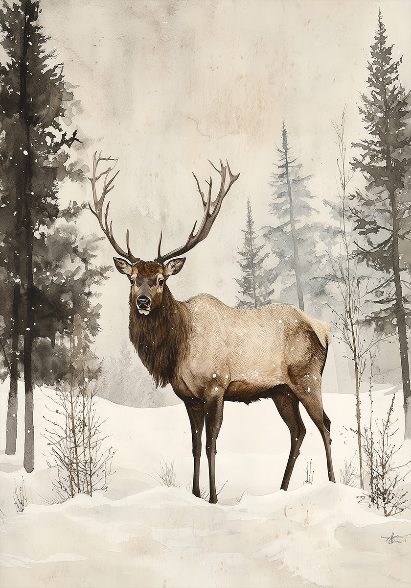 Elk Winter Nostalgia Poster