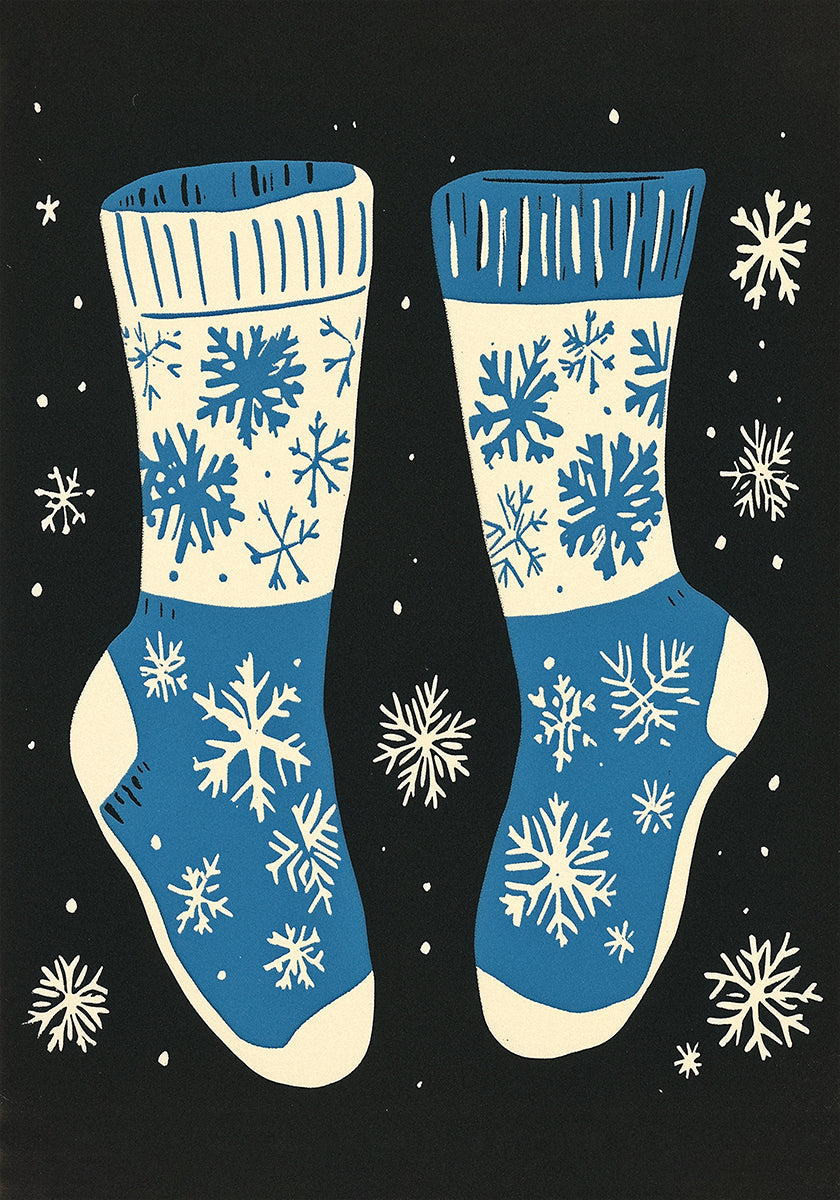 Vintage Socks Knitwear Blue On Black Poster