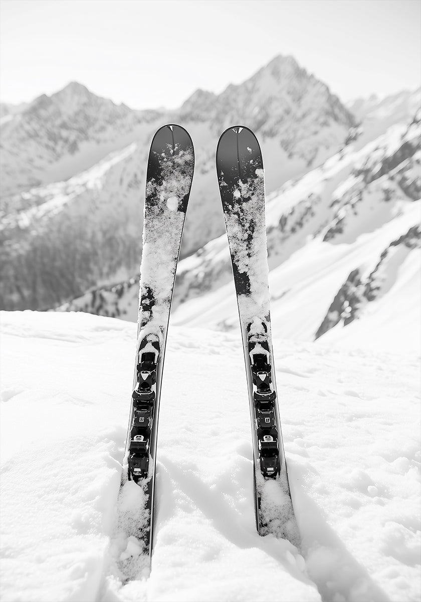 Ski Snow Alps Black and White Poster