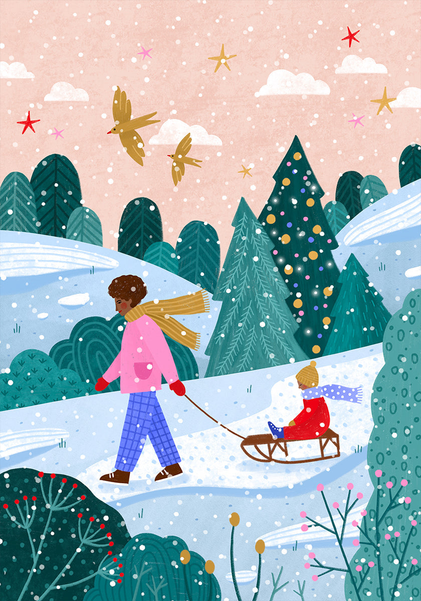 Snowy Sledge Walk Poster