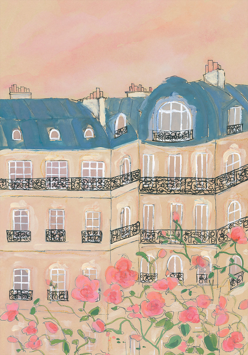 Sunset Over Paris Buildings Poster