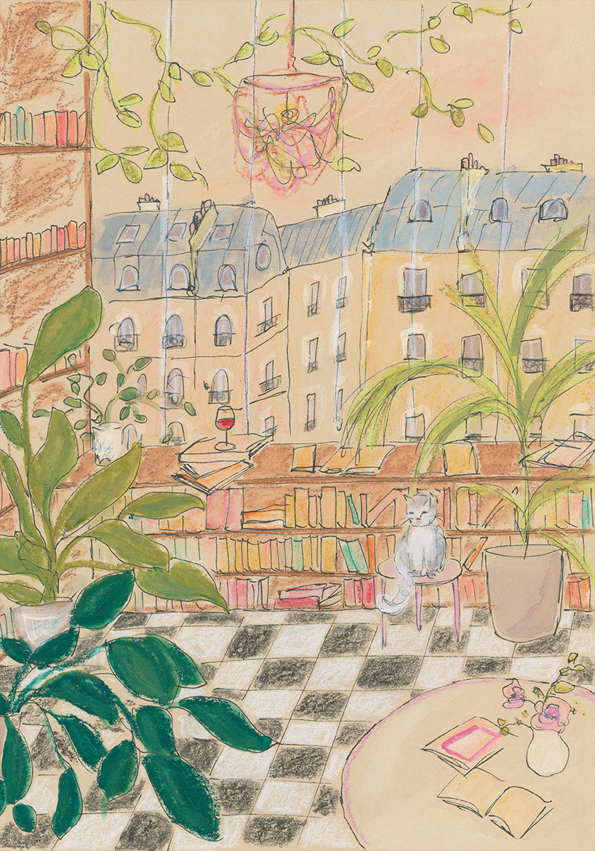 Antique Parisian Book Store Cat Poster